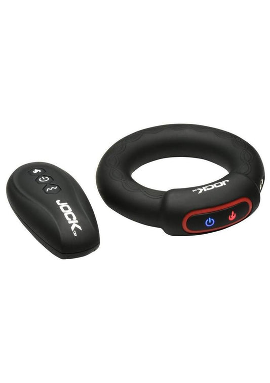 Jock Rumbler Vibrating and Warming Rechargeable Silicone C-Ring 2in with Remote - Black