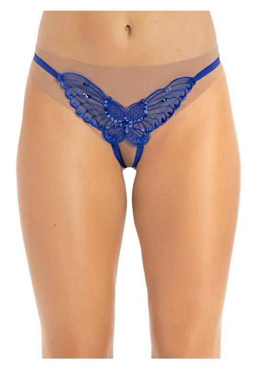 Leg Avenue Butterfly Crotchless with Pearl Sequin Detail - Blue - One Size
