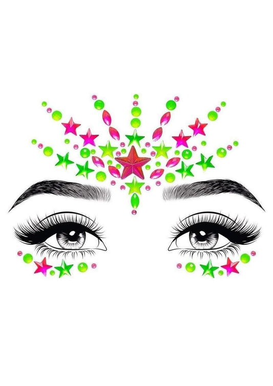 Leg Avenue Vibe Neon Black Light Face Jewels Stickers and Body Glitter (2 Packets - Multicolor