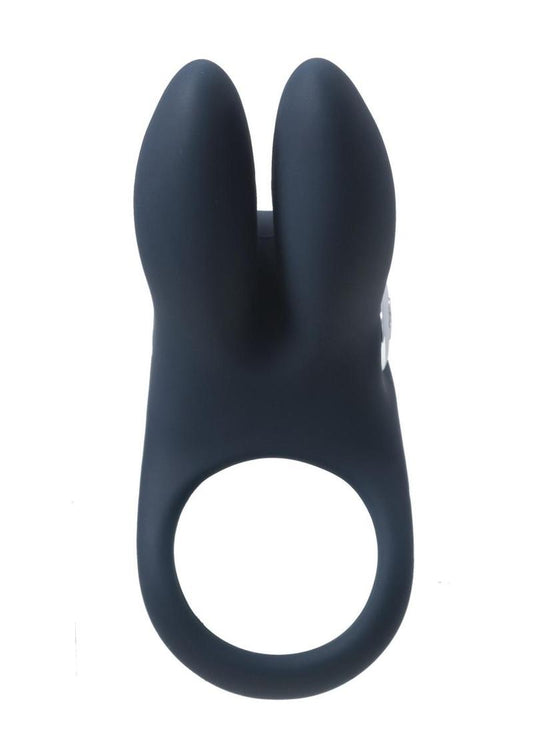 Vedo Sexy Bunny Rechargeable Silicone Couples Cock Ring - Black Pearl - Black